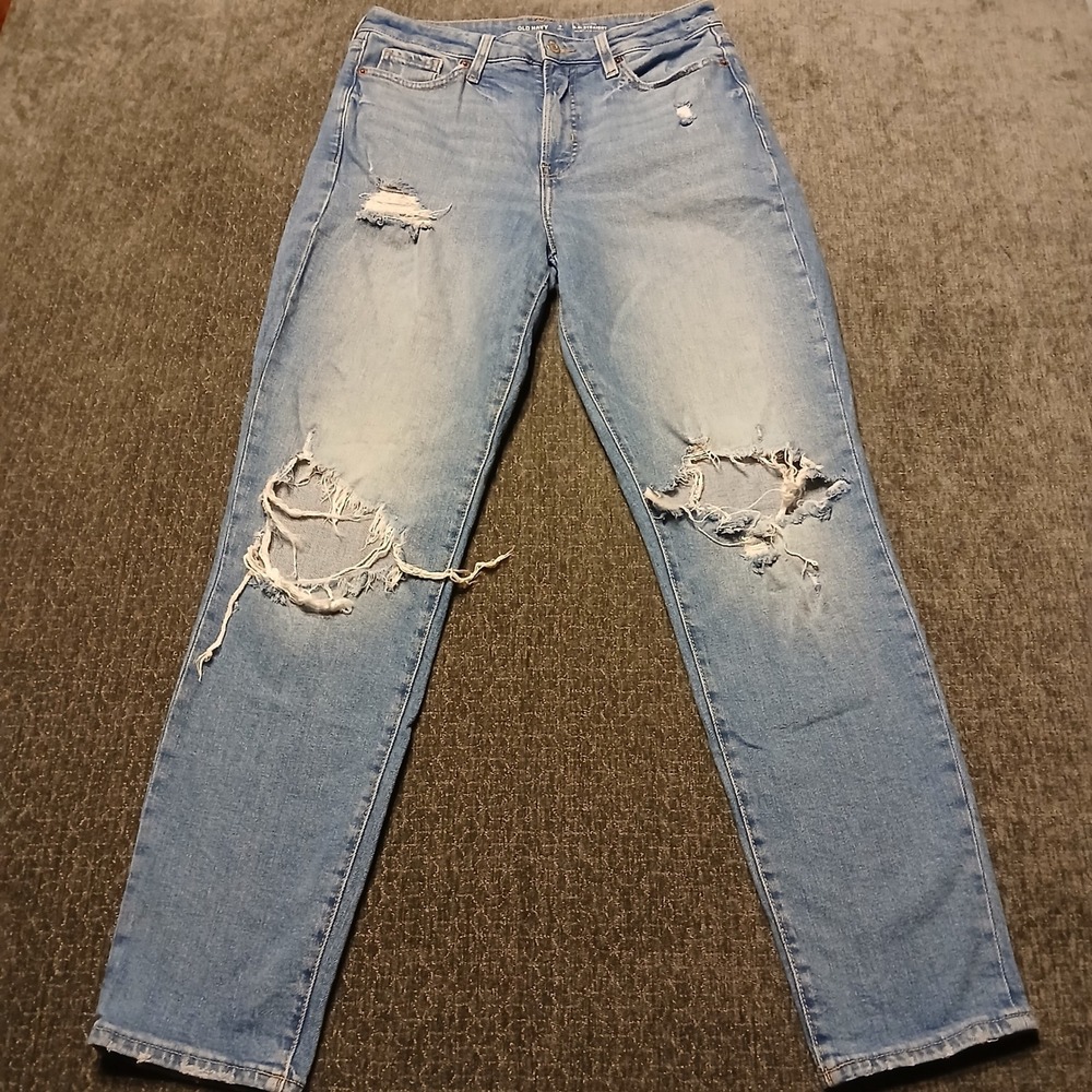 Old Navy OG Straight High Rise Distressed Jeans Light Wash 8 Tall Womens